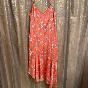 White House Black Market Floral Orange Asymmetrical Midi Dress, 4 NWOT